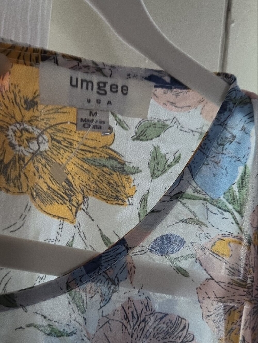 Umgee Cream Floral Cold-Shoulder Midi Dress with Blue and Yellow Blooms - Picture 2 of 8